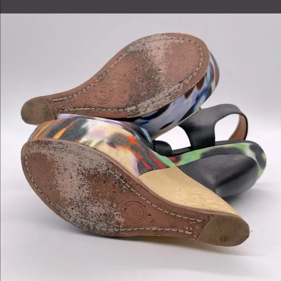 Anthropologie Leifsdottir Kivi Abstract Silk &amp; Leather Platform &amp; Wedge Sandals