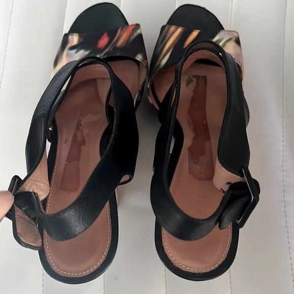 Anthropologie Leifsdottir Kivi Abstract Silk &amp; Leather Platform &amp; Wedge Sandals