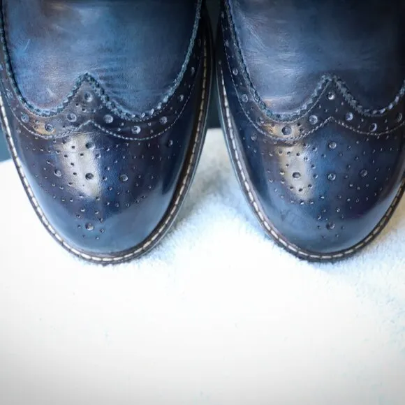 Antica Calzoleria 8.5 M Blue Wingtip Derby Mens Dress Shoes