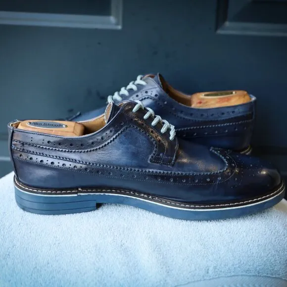 Antica Calzoleria 8.5 M Blue Wingtip Derby Mens Dress Shoes