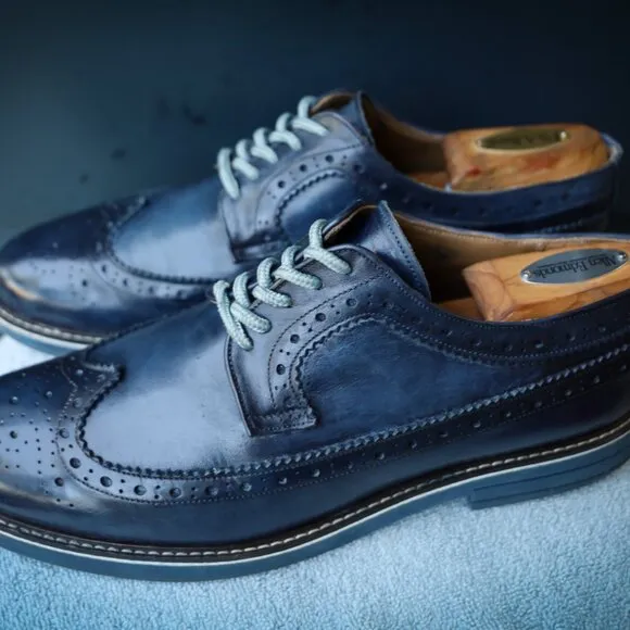 Antica Calzoleria 8.5 M Blue Wingtip Derby Mens Dress Shoes