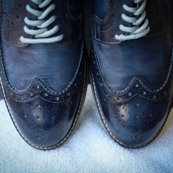 Antica Calzoleria 8.5 M Blue Wingtip Derby Mens Dress Shoes