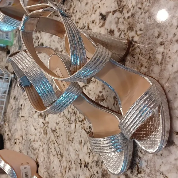 Antonio Melani Camille Metallic Silver Platform Sandals Size 9.5 NEW