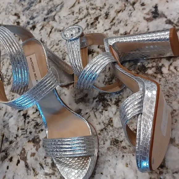 Antonio Melani Camille Metallic Silver Platform Sandals Size 9.5 NEW