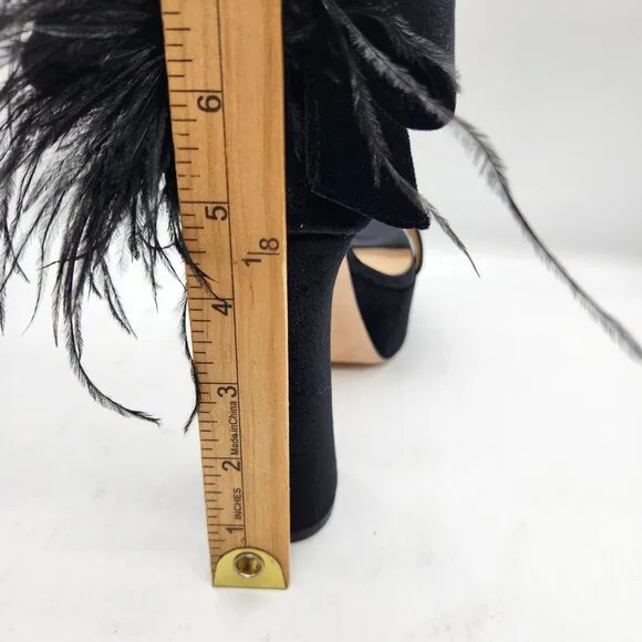 Antonio Melani Platform Sandals Size 8.5 Black Velvet feathers Rhinestone 661