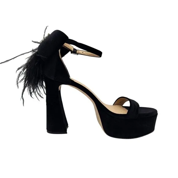 Antonio Melani Platform Sandals Size 8.5 Black Velvet feathers Rhinestone 661