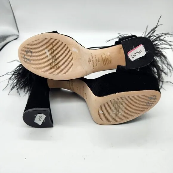 Antonio Melani Platform Sandals Size 8.5 Black Velvet feathers Rhinestone 661