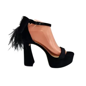 Antonio Melani Platform Sandals Size 8.5 Black Velvet feathers Rhinestone 661