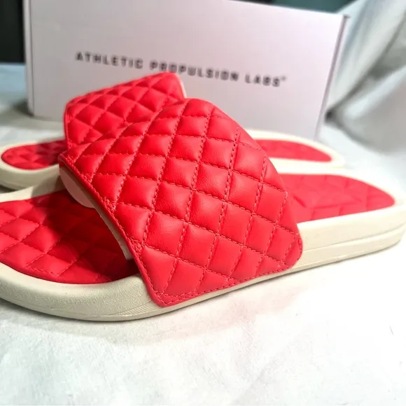 APL Women's Quilted LeatherCoral Red Slides 8