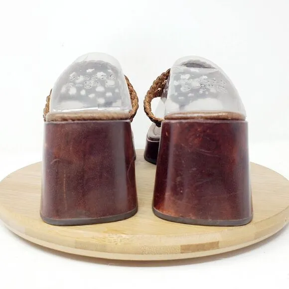 Apostrophe Sandals Womens 7.5 Platform Woven Brown Leather Thong Chunky Y2K Shoe