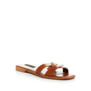 AQUA Womens Brown Cross Kelly Square Toe Slip On Leather Slide Sandals Shoes 9 M