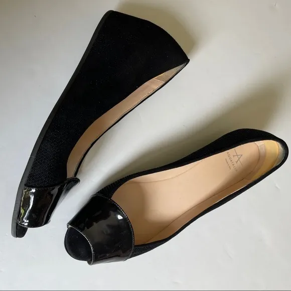 Aquatalia Black Low Wedge Peeptoe Shoes