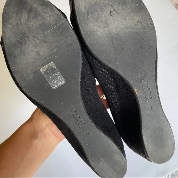 Aquatalia Black Low Wedge Peeptoe Shoes
