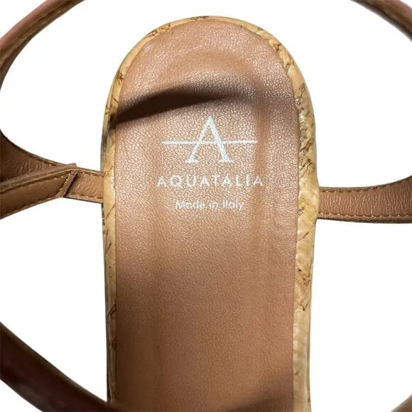 AQUATALIA Elene Patent Leather Strappy Caged Cork Platform Sandals Size 7.5