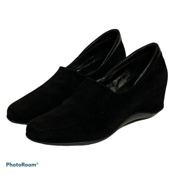 Aquatalia Marvin K Black Suede Covered Wedge Shoes