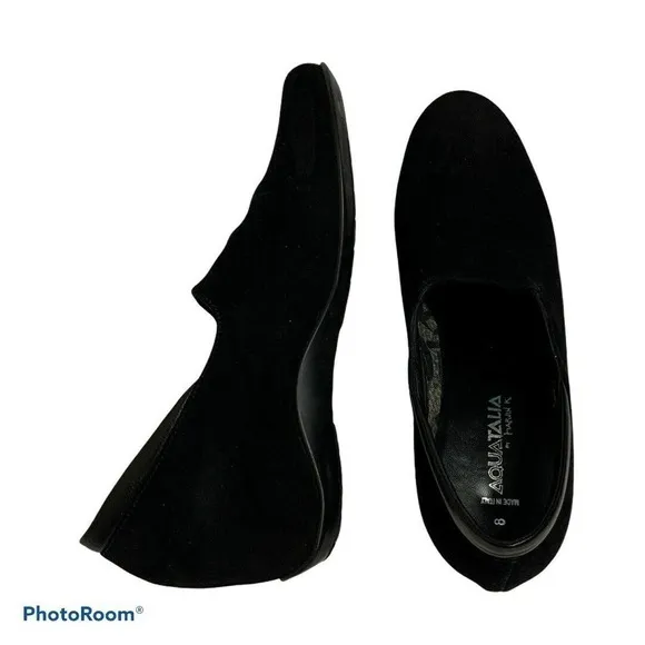 Aquatalia Marvin K Black Suede Covered Wedge Shoes