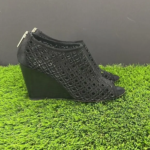 Aquatalia Shelly Black Suede Perforated Wedge