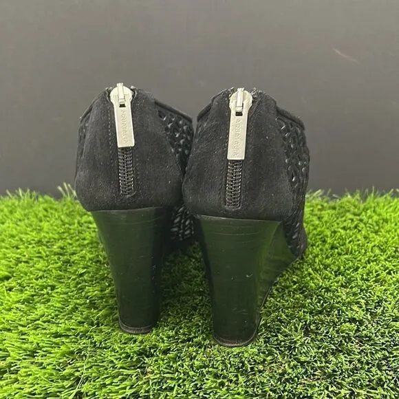 Aquatalia Shelly Black Suede Perforated Wedge