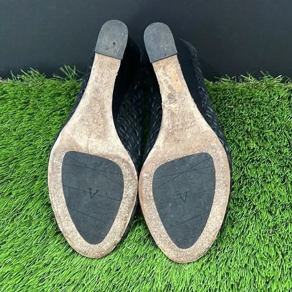 Aquatalia Shelly Black Suede Perforated Wedge