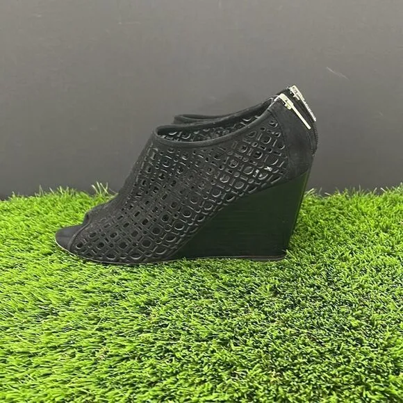 Aquatalia Shelly Black Suede Perforated Wedge