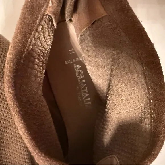 AQUATALIA SHOES ANKLE BOOTS BOOTIES TAN SUEDE LEATHER BACK ZIP ITALY SIZE 11