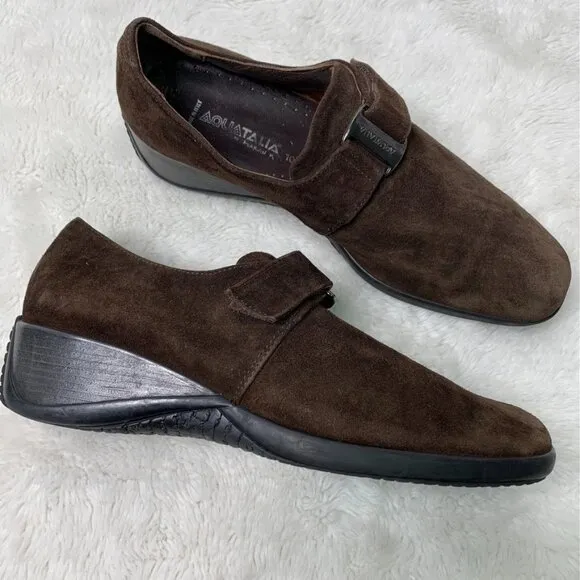 Aquatalia Women's Brown Suede Leather Wedge Shoes Size 10
