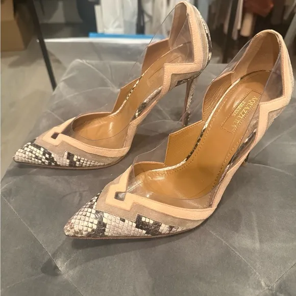 Aquazzura Pink and Black Heels with Stiletto Design
