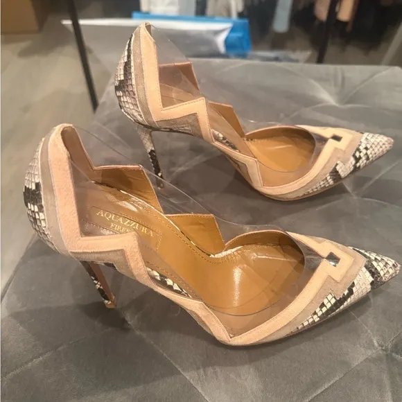 Aquazzura Pink and Black Heels with Stiletto Design
