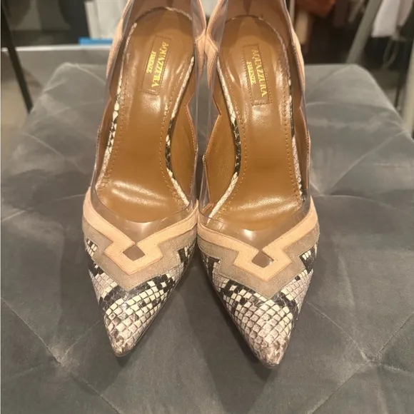 Aquazzura Pink and Black Heels with Stiletto Design