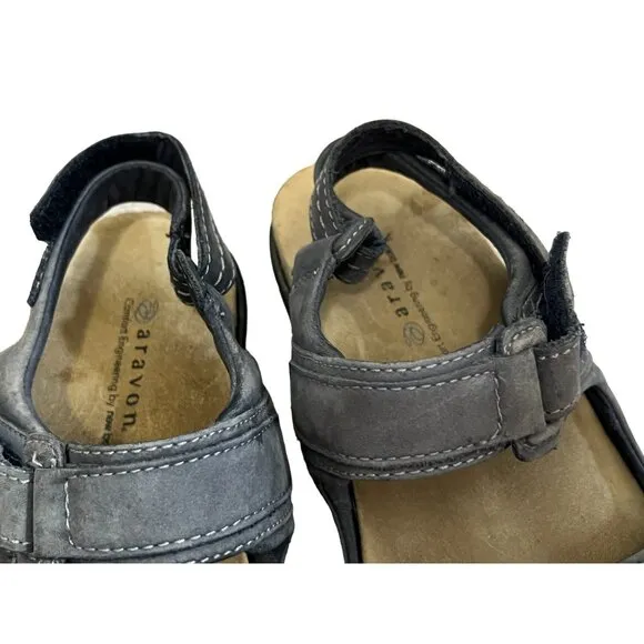 Aravon by New Balance Grey Leather Sandals Sz 8 D WSK03NV Open Toe &amp; Heel Shoes