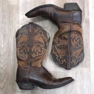 Ariat Snip Toe Brown Leather Cowgirl Boots Scallop