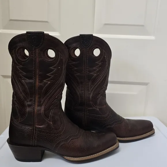 Ariats VertTek Men's Brown Leather Western Boots Size 8D W/ Matching Belt Sz 34