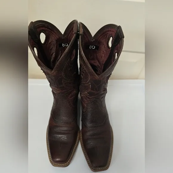 Ariats VertTek Men's Brown Leather Western Boots Size 8D W/ Matching Belt Sz 34