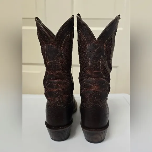 Ariats VertTek Men's Brown Leather Western Boots Size 8D W/ Matching Belt Sz 34