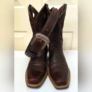 Ariats VertTek Men's Brown Leather Western Boots Size 8D W/ Matching Belt Sz 34