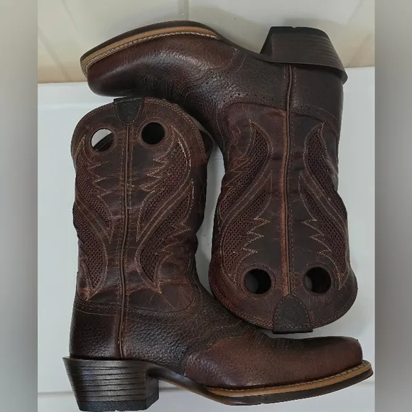 Ariats VertTek Men's Brown Leather Western Boots Size 8D W/ Matching Belt Sz 34