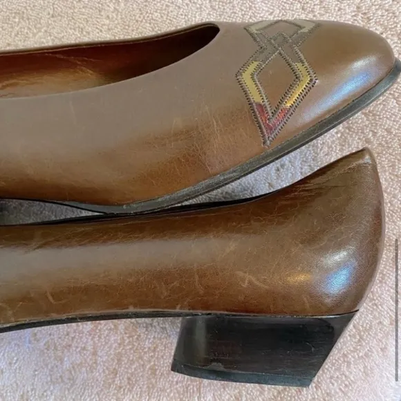 Arnold Churgin Brown Leather Slip On W  Chunky Heel 40