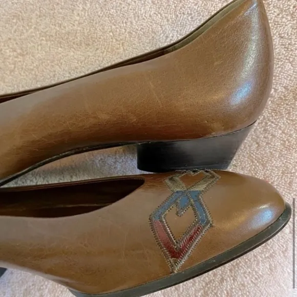 Arnold Churgin Brown Leather Slip On W  Chunky Heel 40