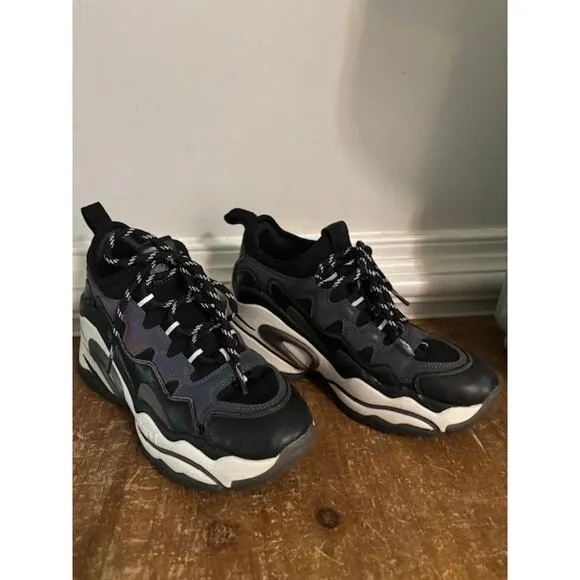 ASH Bird Wedge Sneaker Athletic Running Shoes Black Gray Womens Size 6
