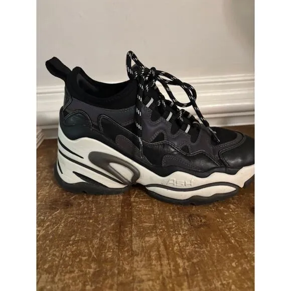 ASH Bird Wedge Sneaker Athletic Running Shoes Black Gray Womens Size 6