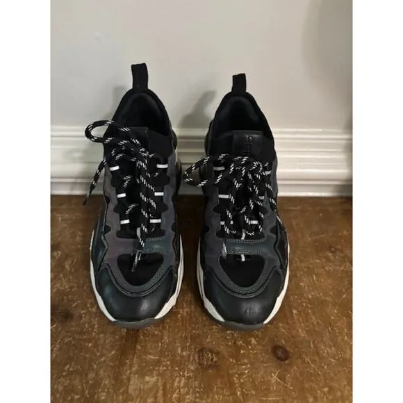 ASH Bird Wedge Sneaker Athletic Running Shoes Black Gray Womens Size 6