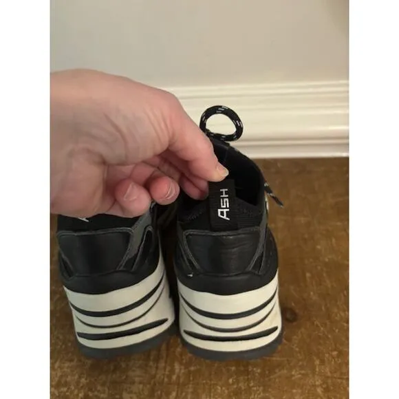 ASH Bird Wedge Sneaker Athletic Running Shoes Black Gray Womens Size 6