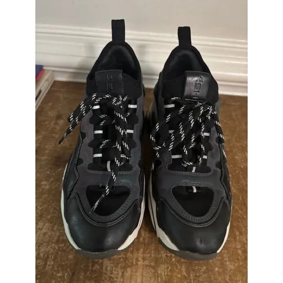 ASH Bird Wedge Sneaker Athletic Running Shoes Black Gray Womens Size 6