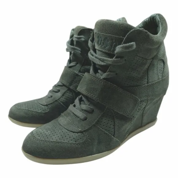 ASH Bowie Wedge Sneakers Suede Shoes Military Green Size 40