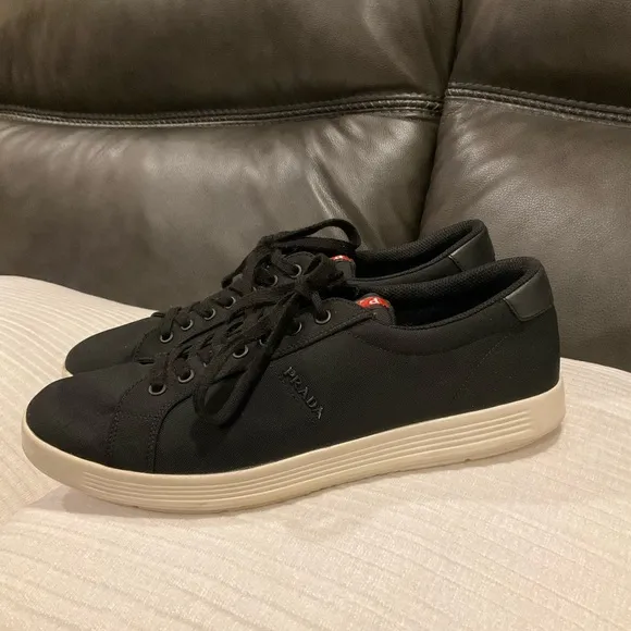 AUTH LUXURY PRADA SNEAKERS SHOES 4E3256 BLACK NYLON