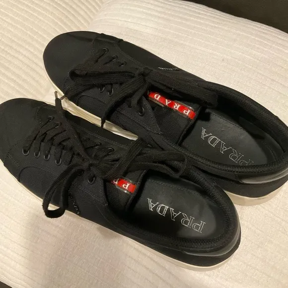 AUTH LUXURY PRADA SNEAKERS SHOES 4E3256 BLACK NYLON