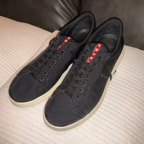 AUTH LUXURY PRADA SNEAKERS SHOES 4E3256 BLACK NYLON