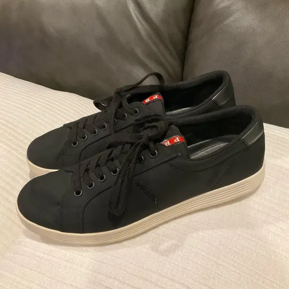 AUTH LUXURY PRADA SNEAKERS SHOES 4E3256 BLACK NYLON
