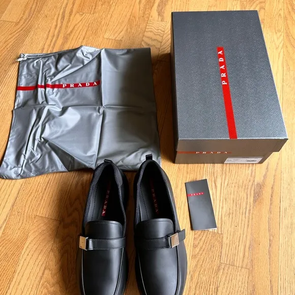 AUTH PRADA SNEAKERS SHOES BLACK LEATHER BRAND NEW - Prada size 7 or EU 42.