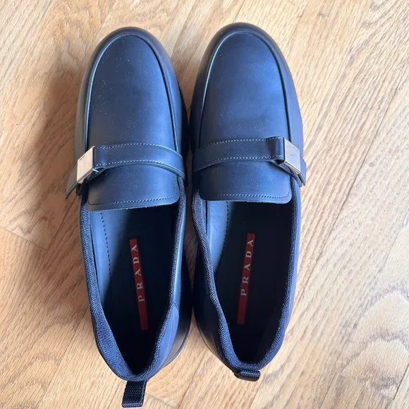 AUTH PRADA SNEAKERS SHOES BLACK LEATHER BRAND NEW - Prada size 7 or EU 42.